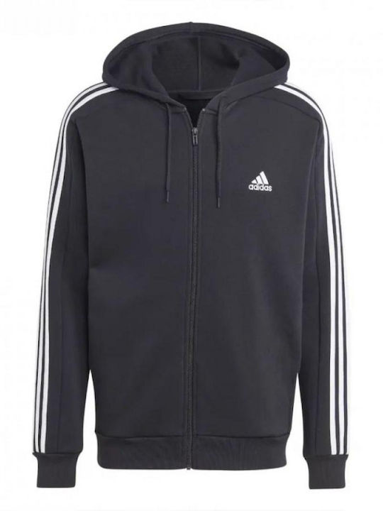 Essentials 3-Stripes Ζακέτα με Κουκούλα Μαύρη