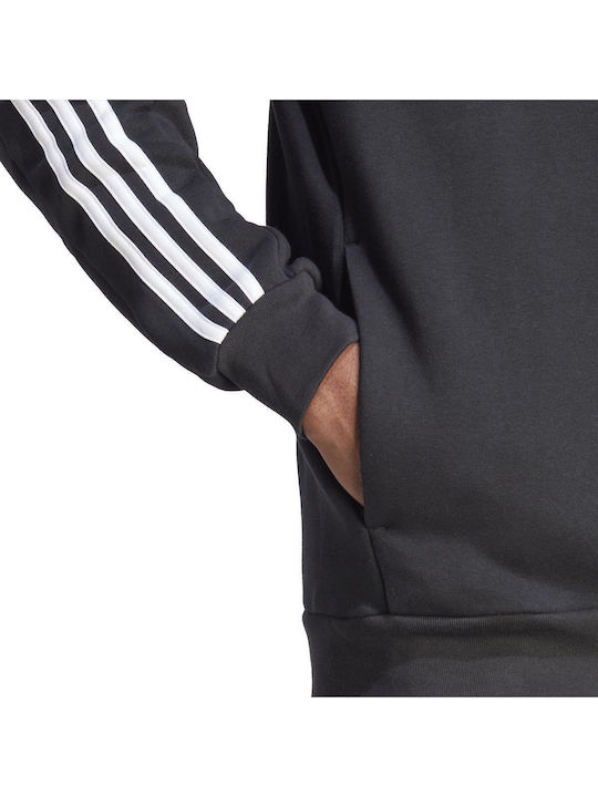 Essentials 3-Stripes Ζακέτα με Κουκούλα Μαύρη