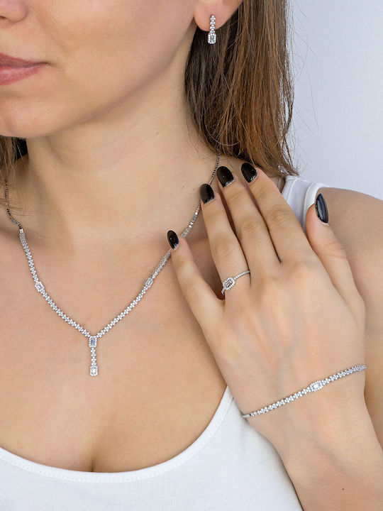 Kiriakos Gofas Set with Necklace , Ring & Bracelet from White Gold 14K with Stones