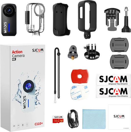 SJCAM C110+ Action Camera 4K Ultra HD Υποβρύχια (με Θήκη) Standard με Οθόνη και Wi-Fi Μαύρη