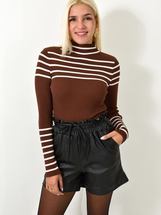 Potre Damen Pullover Gestreift Coffee