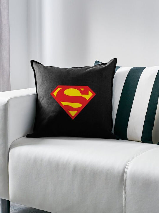 Superman Μαξιλάρι Καναπέ Μαύρο 100% Βαμβάκι Περιέχεται Γέμισμα 50x50cm