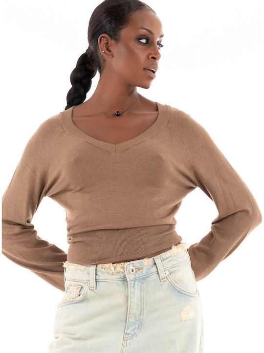 Only Women's Sweater with V Neckline Light Brown