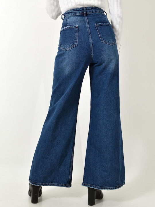 Hoch tailliert Damenjeans Schlaghose in Schlanker Passform Dark Blue