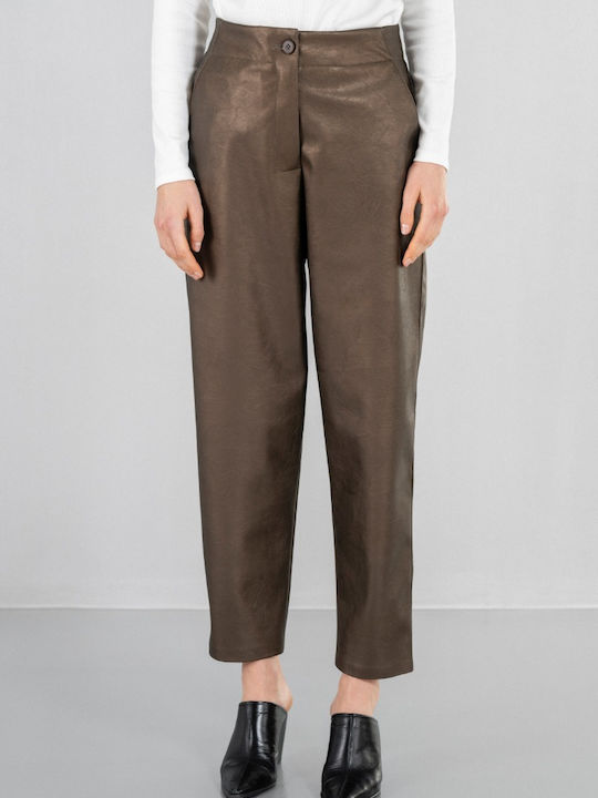 Philosophy Wear Women's Leather Trousers in Regular Fit coffee