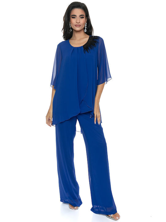 RichgirlBoudoir Women's Blue Set with High-waisted Trousers