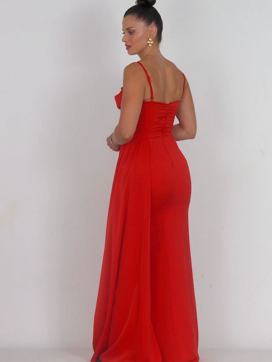 Bellino Maxi Βραδινό Φόρεμα Strapless Σατέν Κόκκινο