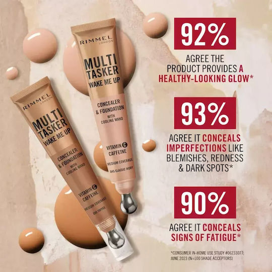Rimmel Multi-tasker Wake Me Up Foundation Concealer Brightening Effect Shade 45 Classic Ivory Volume Ml 20