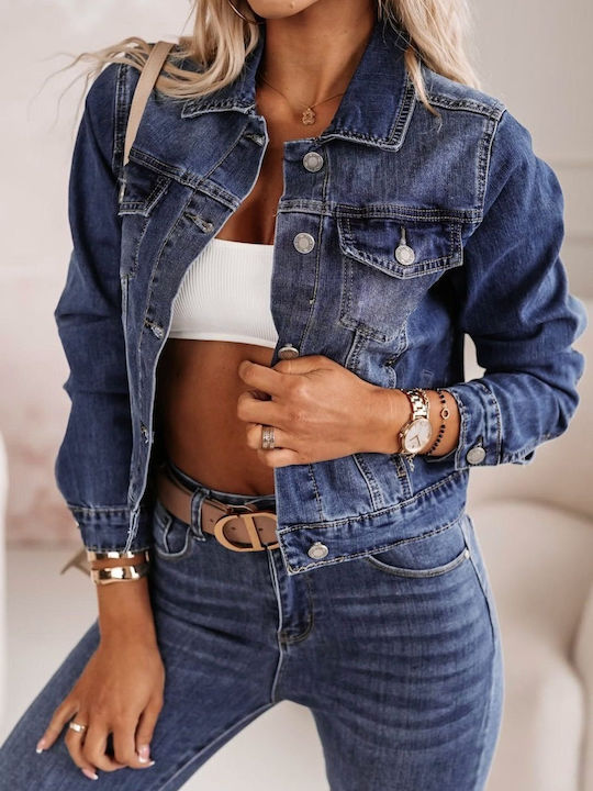 Woman's Fashion Women's Short Jean Jacket for Spring or Autumn Blue