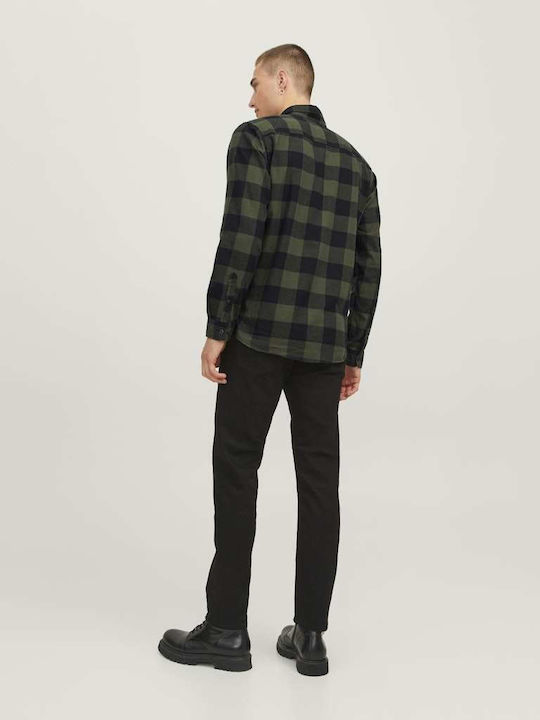 Long-sleeved Cotton Shirt Checked Brown