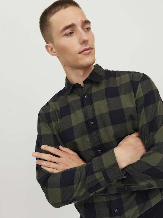 Long-sleeved Cotton Shirt Checked Brown