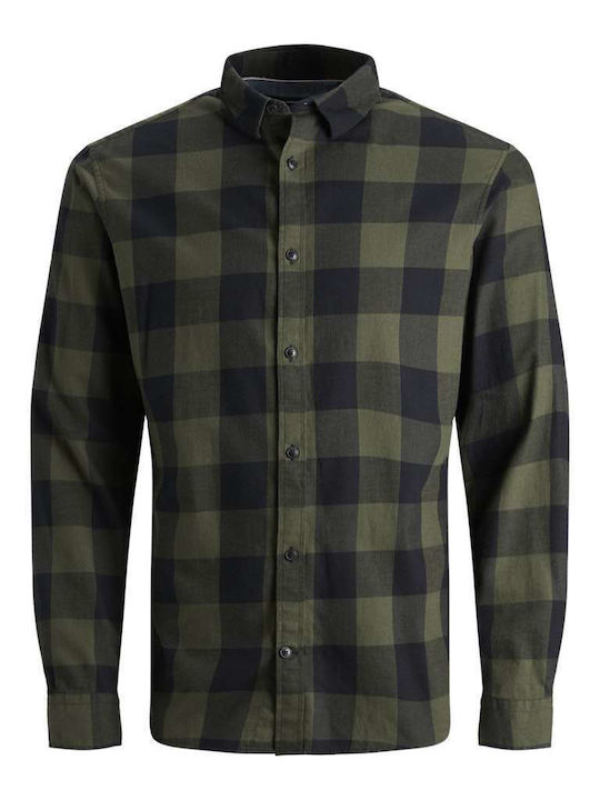 Long-sleeved Cotton Shirt Checked Brown
