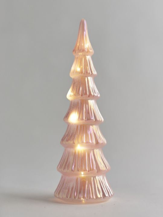 Christmas Decorative Illuminated Glass Tree 32cm Battery Pink