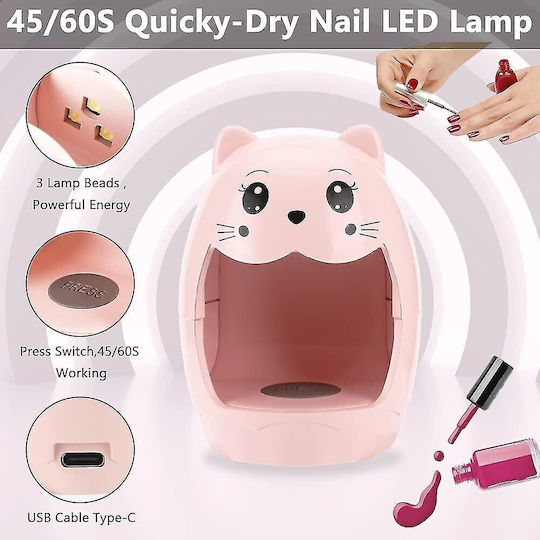 Mini Cute Φορητό Usb Φουρνάκι Νυχιών 6w Uv & Led Ροζ