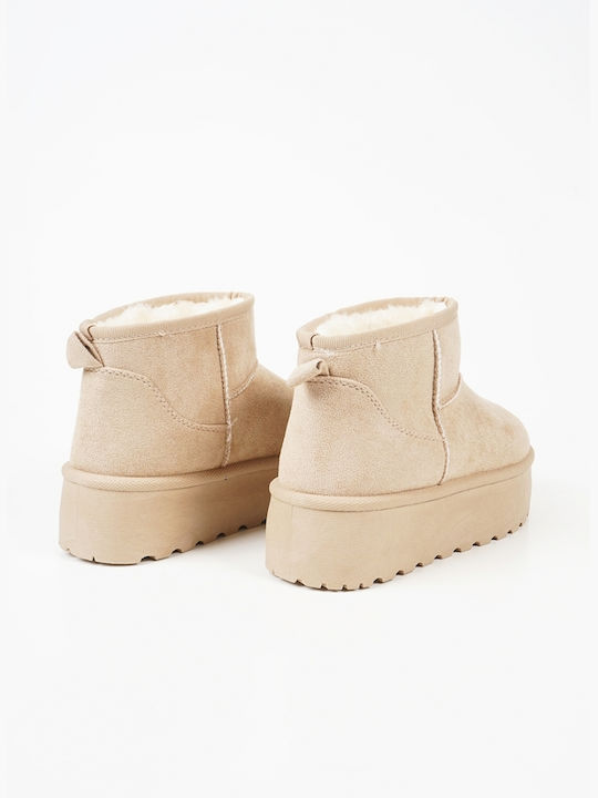 Suede Women's Ankle Boots with Fur Beige