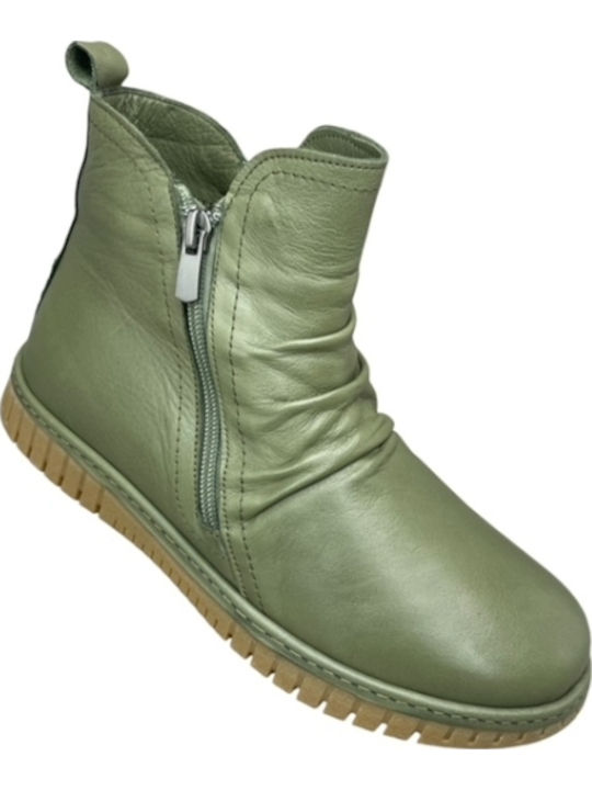 Leder Stiefeletten Damen Khaki