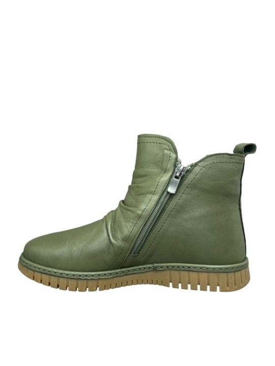 Leder Stiefeletten Damen Khaki