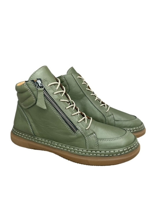 Leder Stiefeletten Damen Grün