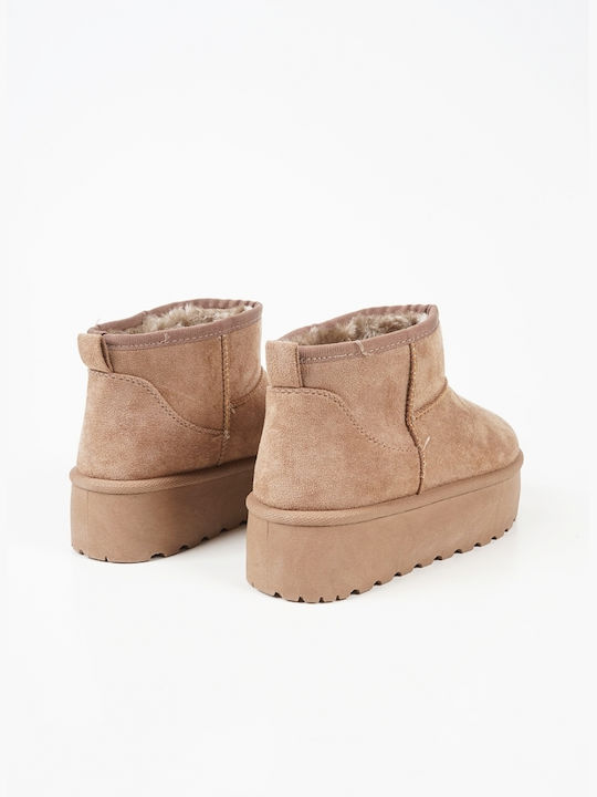 Suede Women's Ankle Boots with Fur Brown