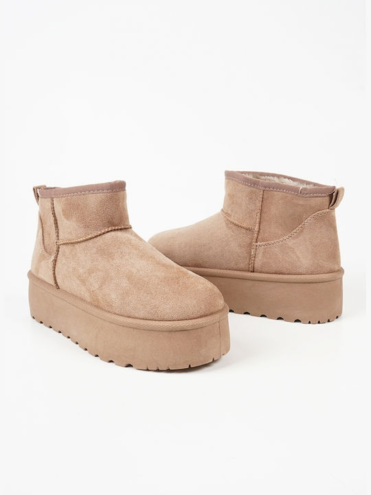 Suede Women's Ankle Boots with Fur Brown