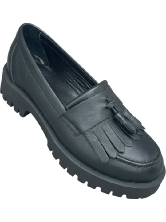 Δερμάτινα Γυναικεία Loafers σε Μαύρο Χρώμα