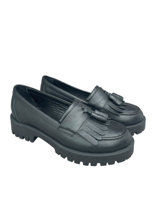 Δερμάτινα Γυναικεία Loafers σε Μαύρο Χρώμα