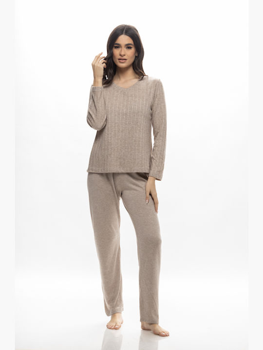 Galaxy De iarnă Set Pijamale pentru Femei De bumbac Beige