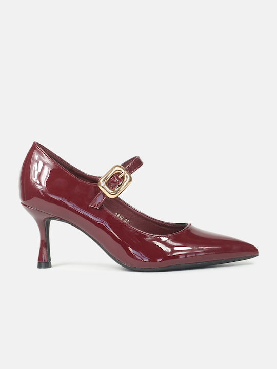 InShoes Patent Leather Burgundy Heels with Strap