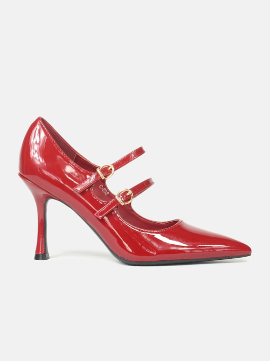 InShoes Patent Leather Burgundy Heels with Strap