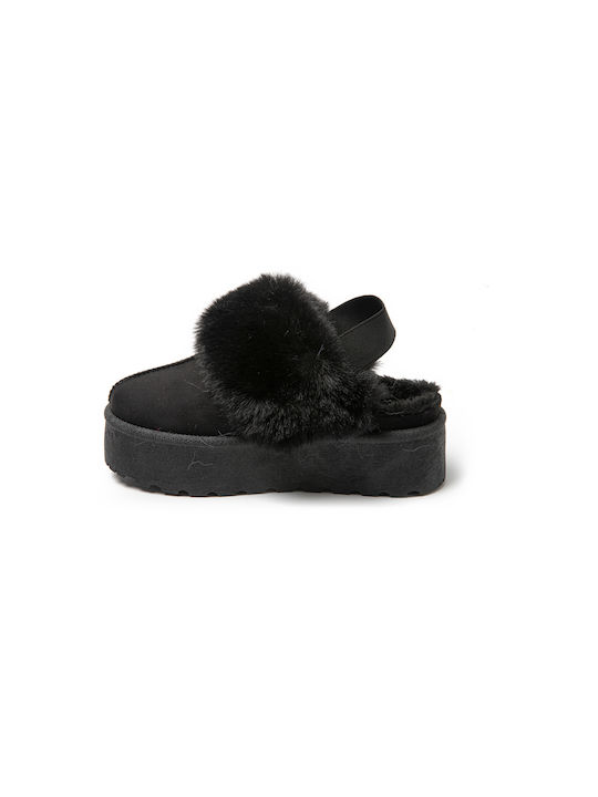 Jomix Winter Women's Slippers with fur in Black color