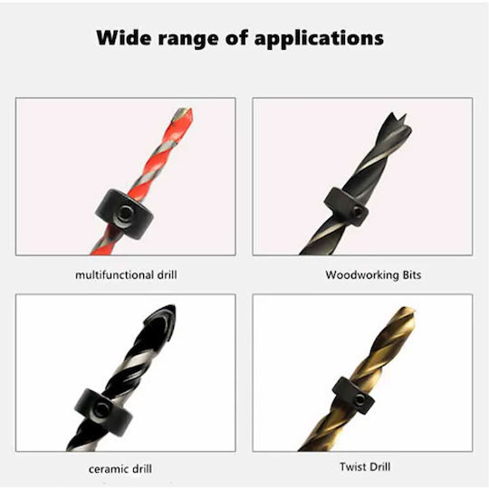 Depth Stop Drill Guide Set 3mm 4mm 5mm 6mm 8mm 10mm 12mm Benson Βν-60