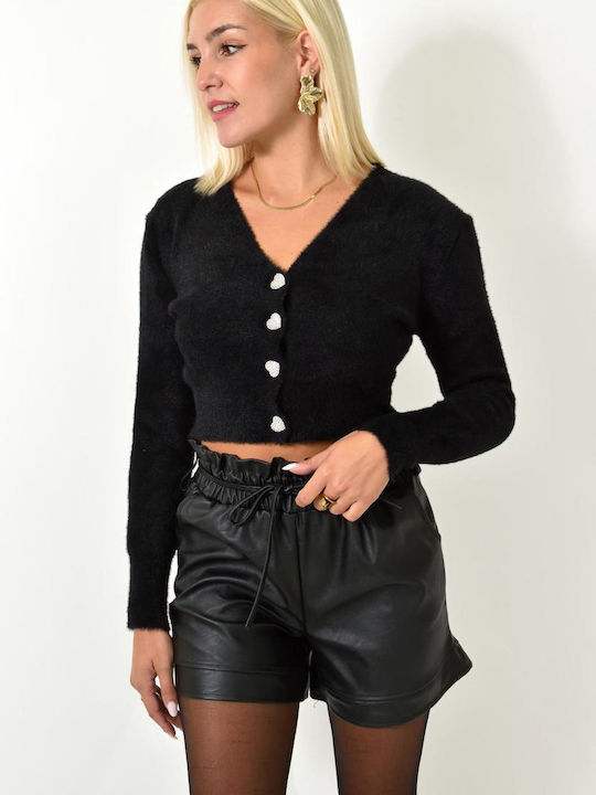 Potre Short Women's Knitted Cardigan with Buttons Black