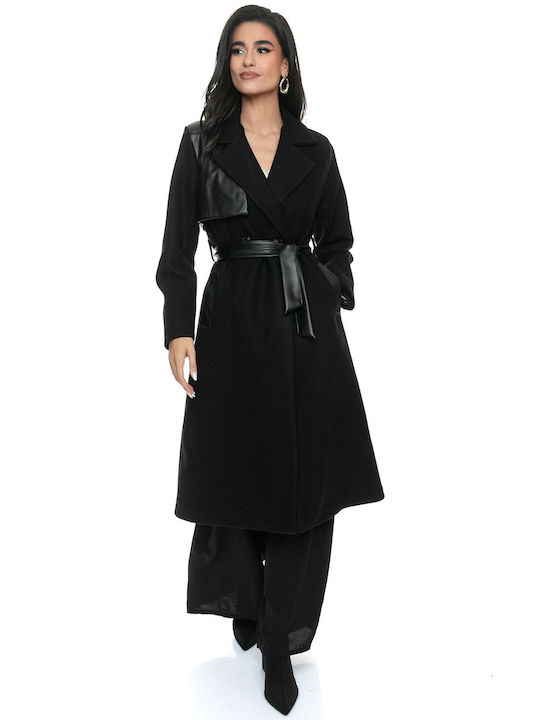 RichgirlBoudoir Women's Wool Coat with Buttons Black