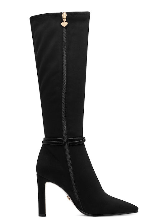 Tamaris Leather High Heel Women's Boots with Zipper Black