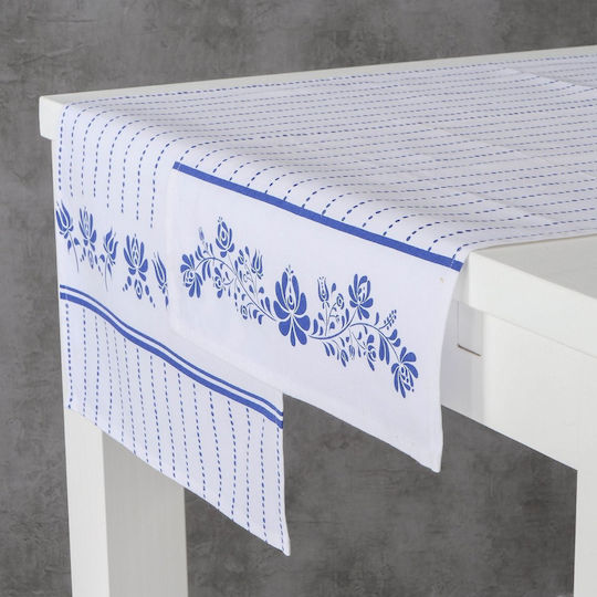 MSA Runner Bumbac Alb/Albastru 40x140 cm (Desene Și Modele Diverse)