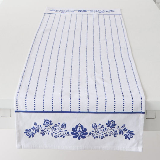 MSA Runner Bumbac Alb/Albastru 40x140 cm (Desene Și Modele Diverse)