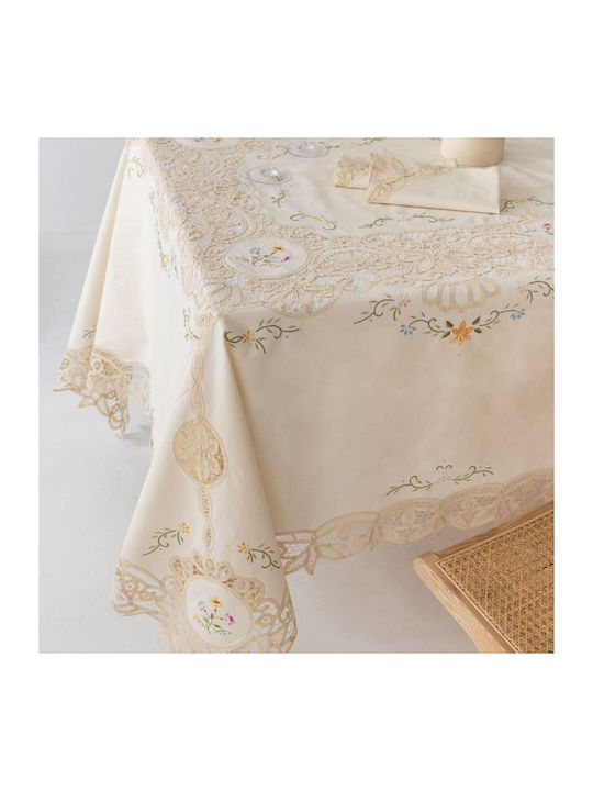 Palamaiki Tablecloth Cotton Set 13pcs Caroline Ecru 180x270cm