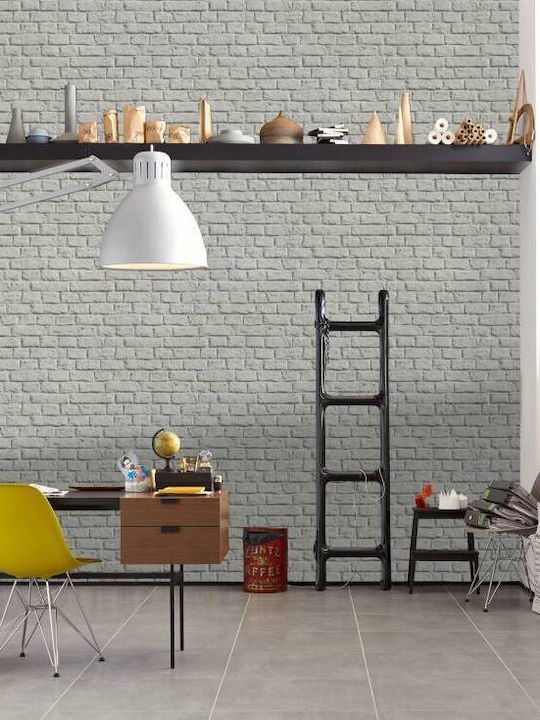 Weiß-Graue Ziegelstein Tapete 369122 53cm x 10m