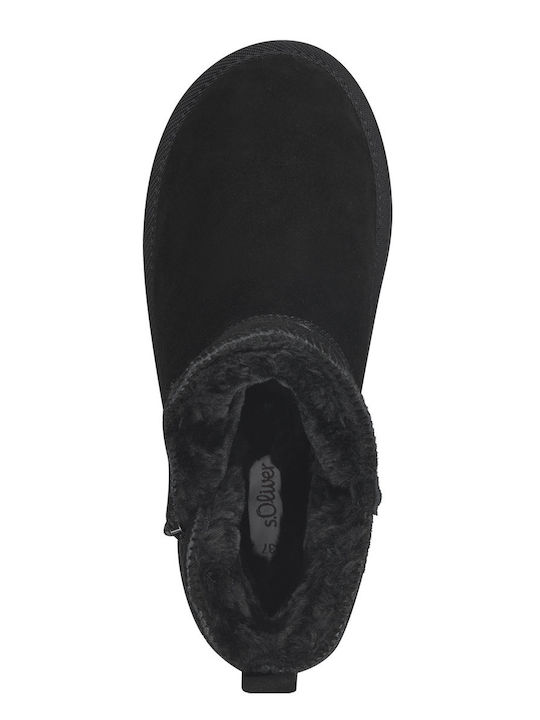 Leather Women's Ankle Boots with Fur Black