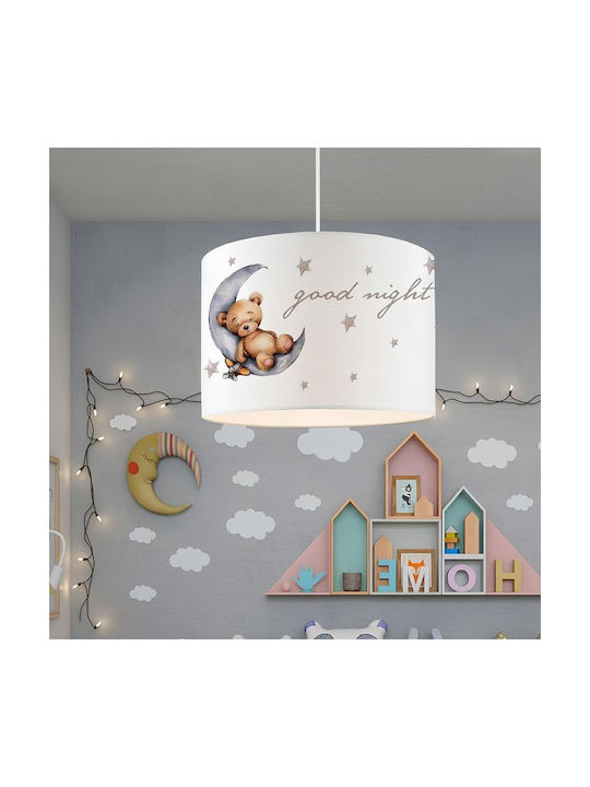 Pakketo Kids Plastic / Fabric Single Ceiling Light E27 Baby Bear Good Night White 28x70cm