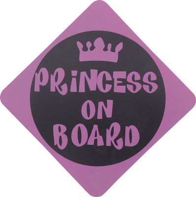 Set of Child on Board Sign Girls "Princess On Board" 2 Pieces 15x15cm PVC Pink