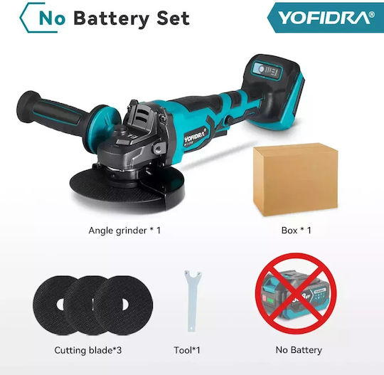 Yofidra Polizor unghiular 125mm Baterie Fără perii cu Controlul Vitezei 18V Solo