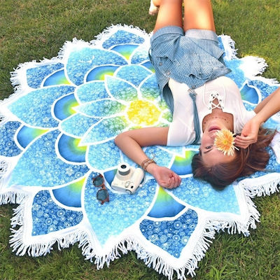 Beach Towel Blue 150x150cm. Gorgeous Tassel Lotus