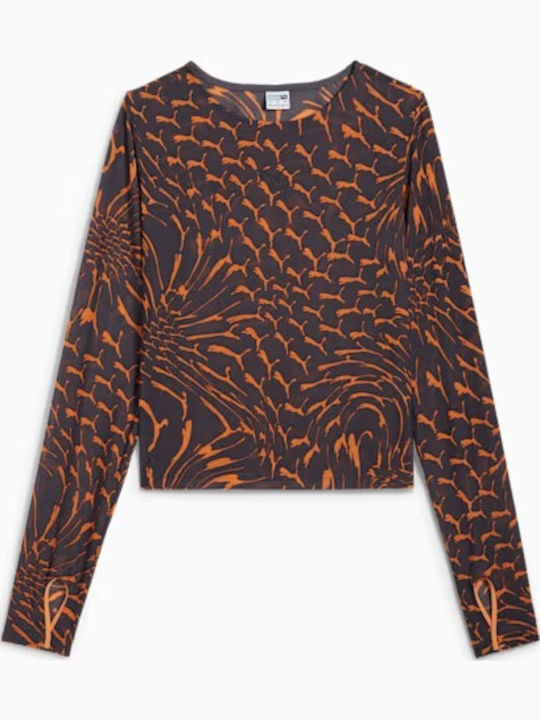 Dare To Women's Athletic Blouse Long Sleeve with Sheerness Galactic Grey