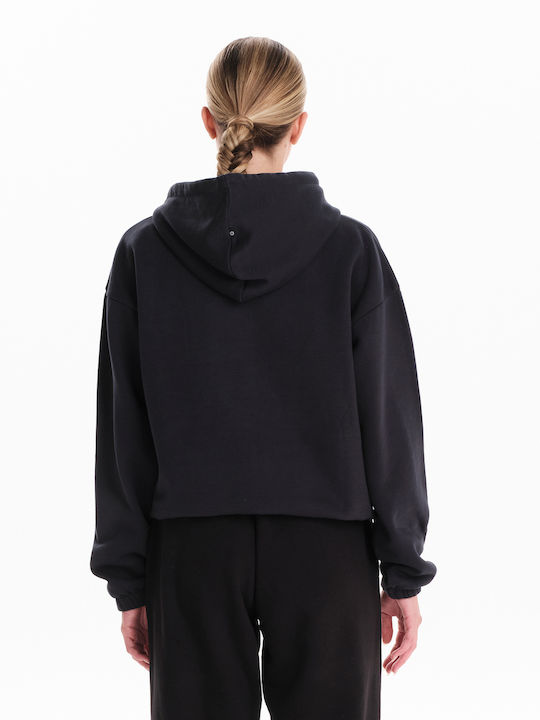 Gekürzt Damen Sweatshirt Kapuzen Schwarz