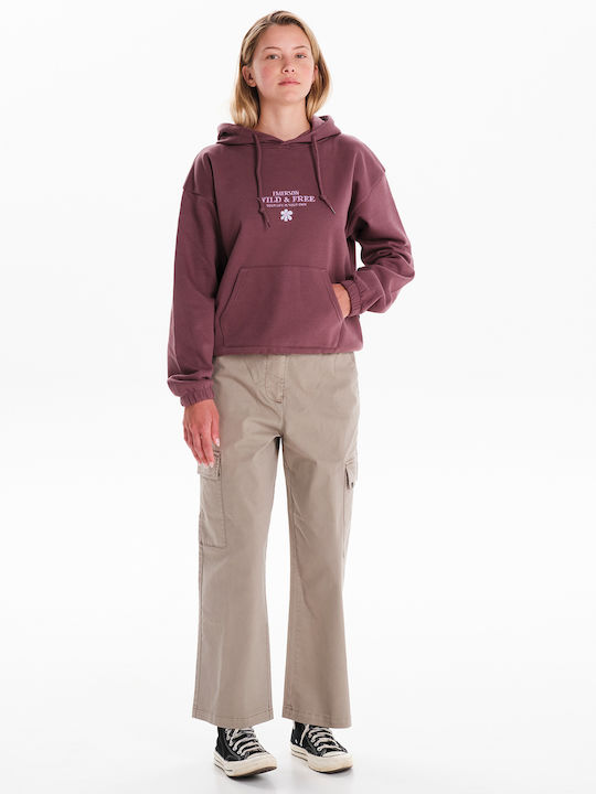 Cropped Women's Sweatshirt Hooded Purple