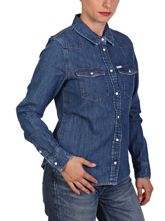 Guess Langärmelig Damen Denim Hemd Blue