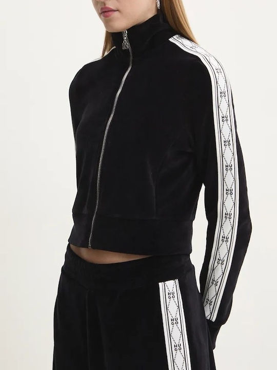 Cropped Γυναικείο Φούτερ Βελουτέ Black