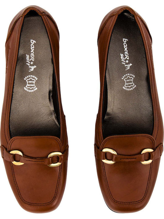 Leather Women's Moccasins in Tabac Brown Color