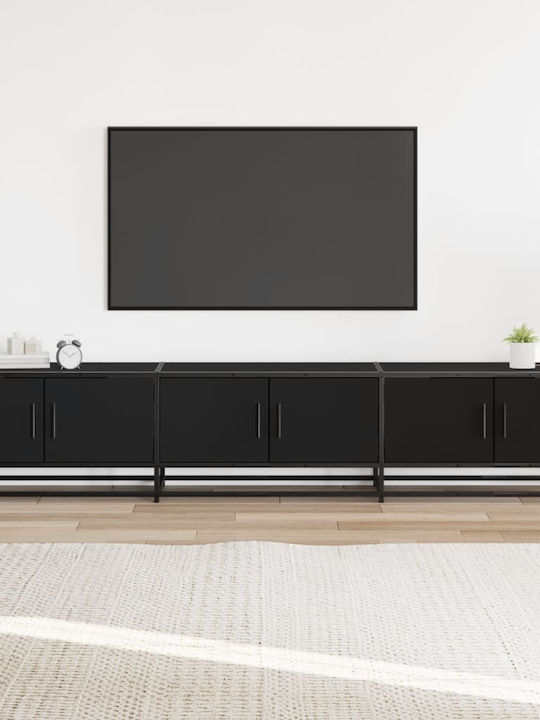 TV Stand from Metal & Wood Black Velvet-Black Metal L210xW35xH41cm